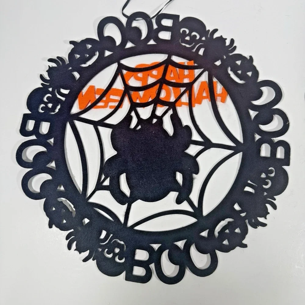 Unbranded Halloween Wall Decor Set 2pc 14in Black Orange Glitter Spider Pumpkin